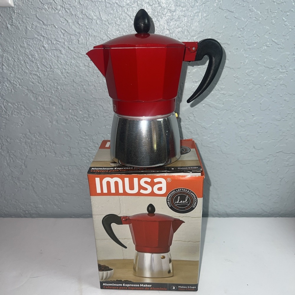 Imusa Red Aluminum Stovetop 3-cup‎ Classic Italian and Cuban Espresso Maker
